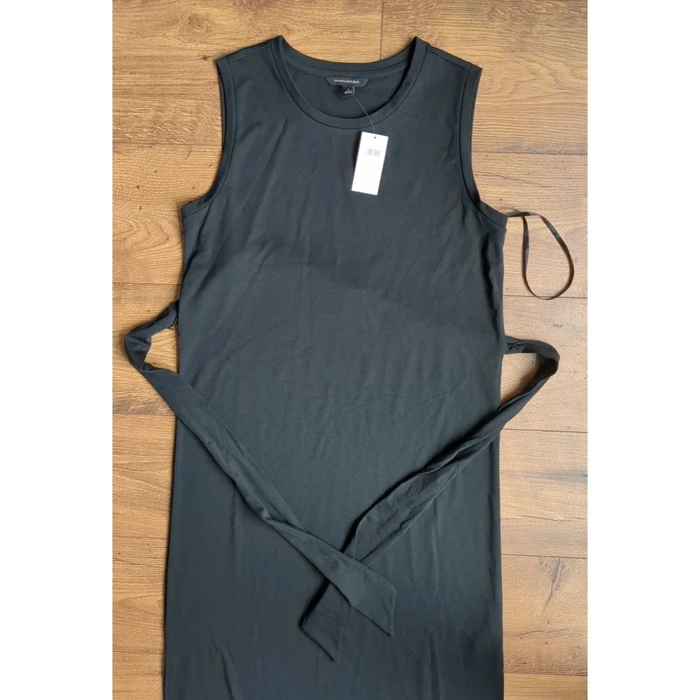NWT Banana Republic Womens S Black Full‎ Length Sleeveless Tie-Belt Dress - Picture 2 of 16